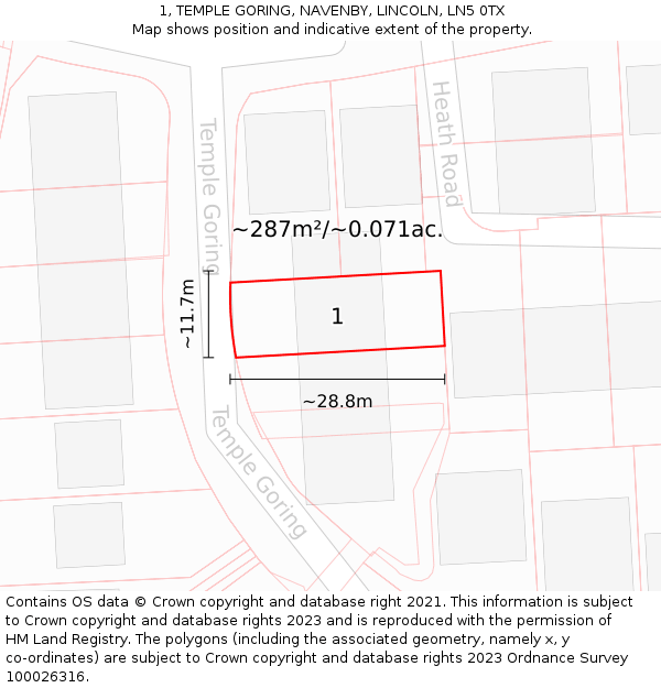 1, TEMPLE GORING, NAVENBY, LINCOLN, LN5 0TX: Plot and title map