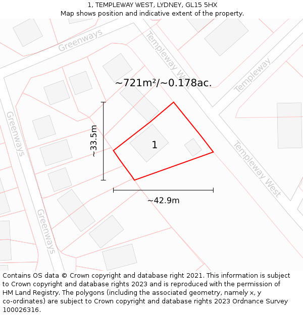 1, TEMPLEWAY WEST, LYDNEY, GL15 5HX: Plot and title map