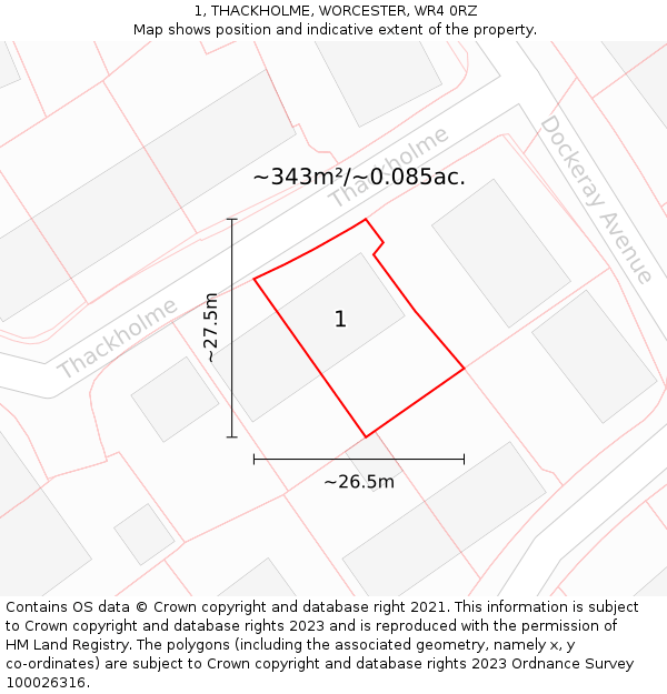 1, THACKHOLME, WORCESTER, WR4 0RZ: Plot and title map