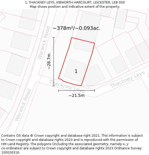 1, THACKNEY LEYS, KIBWORTH HARCOURT, LEICESTER, LE8 0SX: Plot and title map