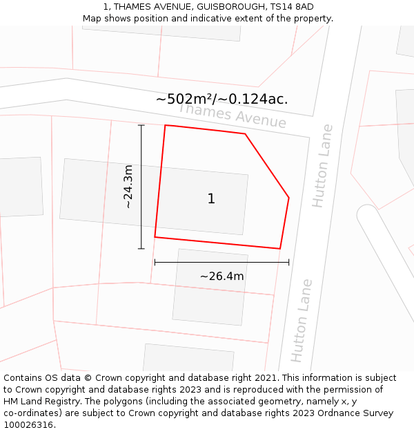 1, THAMES AVENUE, GUISBOROUGH, TS14 8AD: Plot and title map