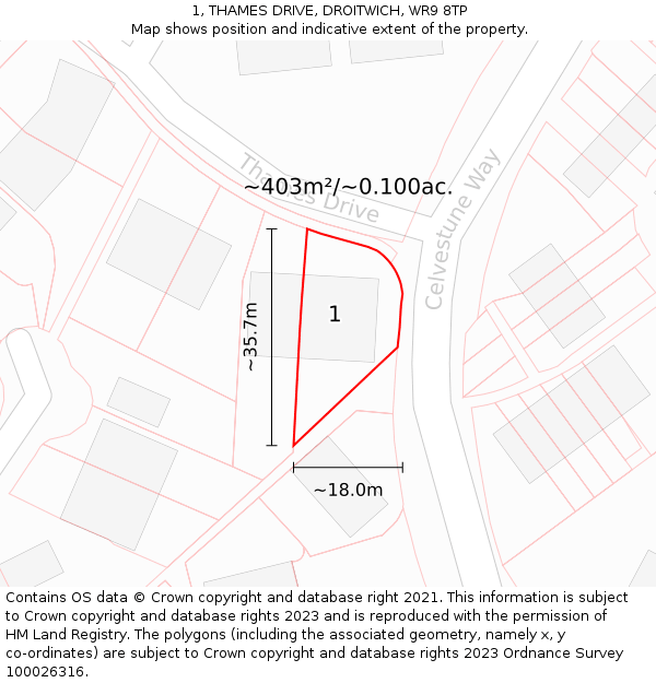 1, THAMES DRIVE, DROITWICH, WR9 8TP: Plot and title map