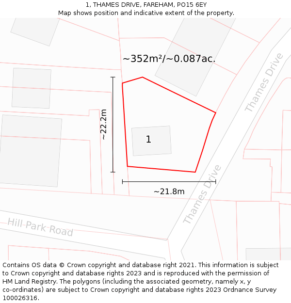 1, THAMES DRIVE, FAREHAM, PO15 6EY: Plot and title map