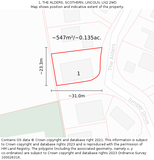 1, THE ALDERS, SCOTHERN, LINCOLN, LN2 2WD: Plot and title map