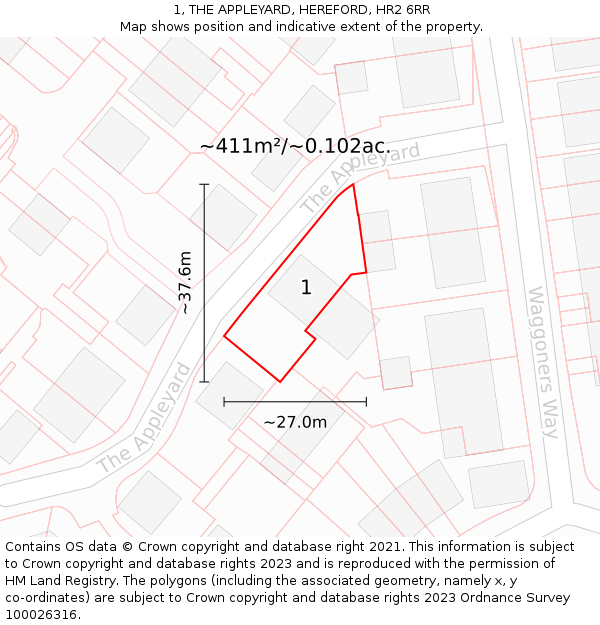 1, THE APPLEYARD, HEREFORD, HR2 6RR: Plot and title map