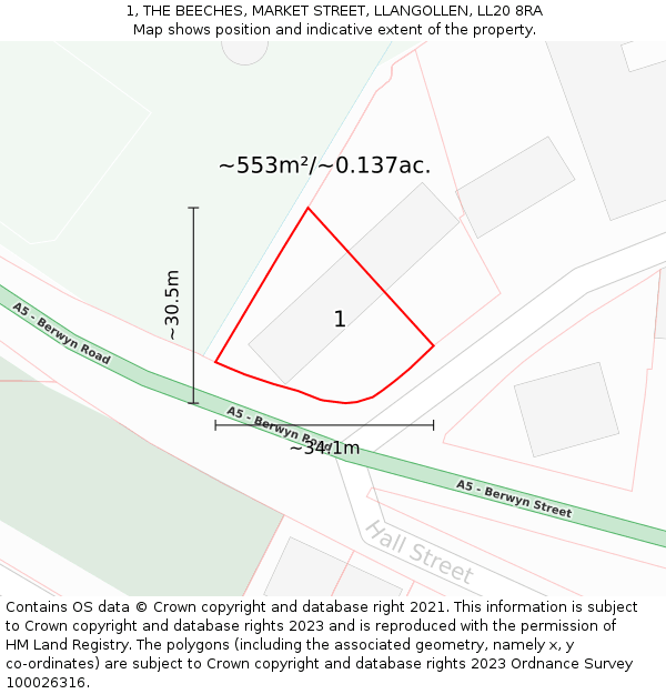 1, THE BEECHES, MARKET STREET, LLANGOLLEN, LL20 8RA: Plot and title map