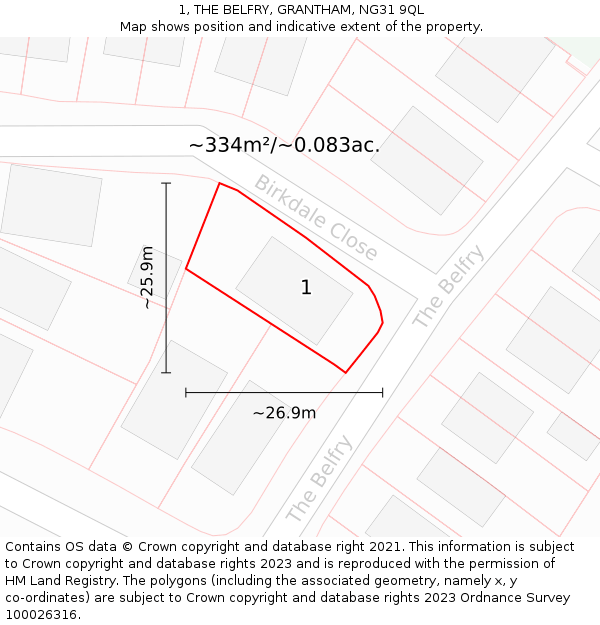 1, THE BELFRY, GRANTHAM, NG31 9QL: Plot and title map