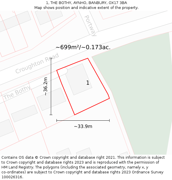 1, THE BOTHY, AYNHO, BANBURY, OX17 3BA: Plot and title map