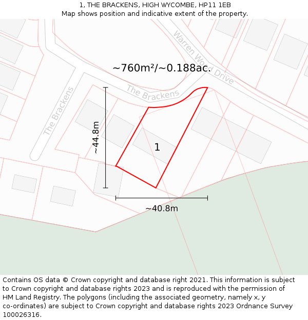 1, THE BRACKENS, HIGH WYCOMBE, HP11 1EB: Plot and title map