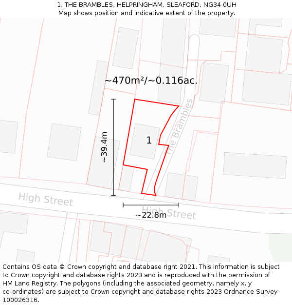 1, THE BRAMBLES, HELPRINGHAM, SLEAFORD, NG34 0UH: Plot and title map