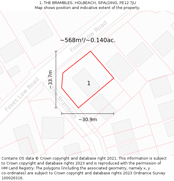 1, THE BRAMBLES, HOLBEACH, SPALDING, PE12 7JU: Plot and title map