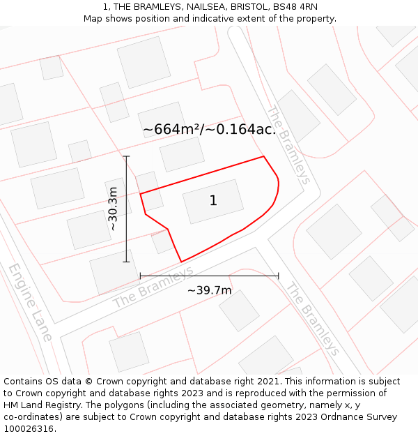 1, THE BRAMLEYS, NAILSEA, BRISTOL, BS48 4RN: Plot and title map