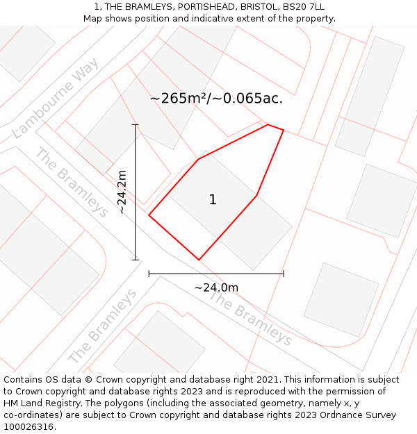 1, THE BRAMLEYS, PORTISHEAD, BRISTOL, BS20 7LL: Plot and title map