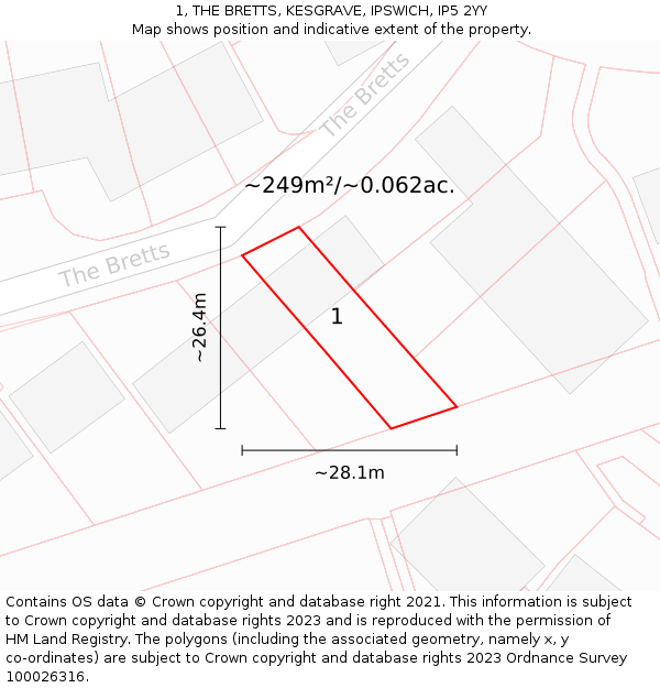 1, THE BRETTS, KESGRAVE, IPSWICH, IP5 2YY: Plot and title map