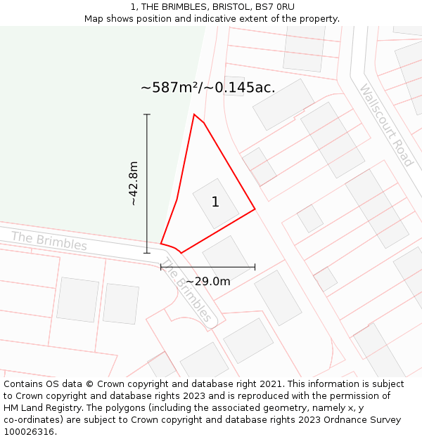 1, THE BRIMBLES, BRISTOL, BS7 0RU: Plot and title map