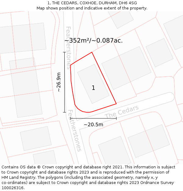 1, THE CEDARS, COXHOE, DURHAM, DH6 4SG: Plot and title map