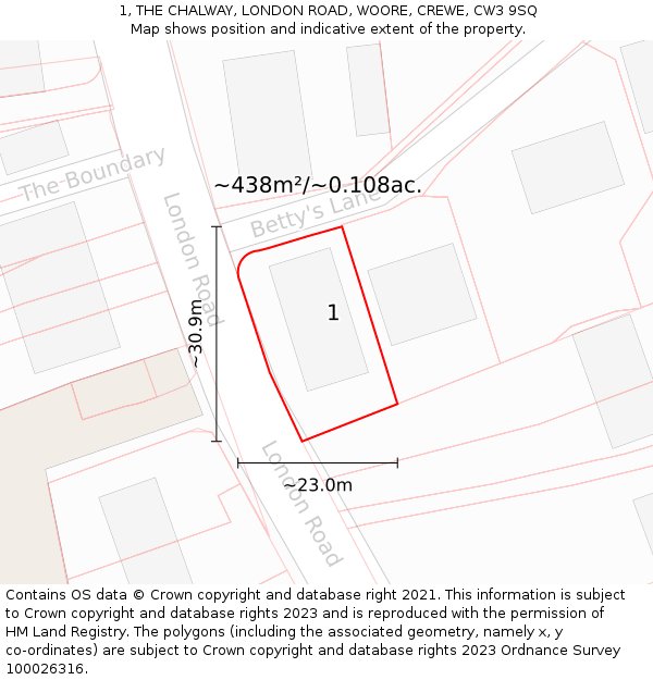 1, THE CHALWAY, LONDON ROAD, WOORE, CREWE, CW3 9SQ: Plot and title map