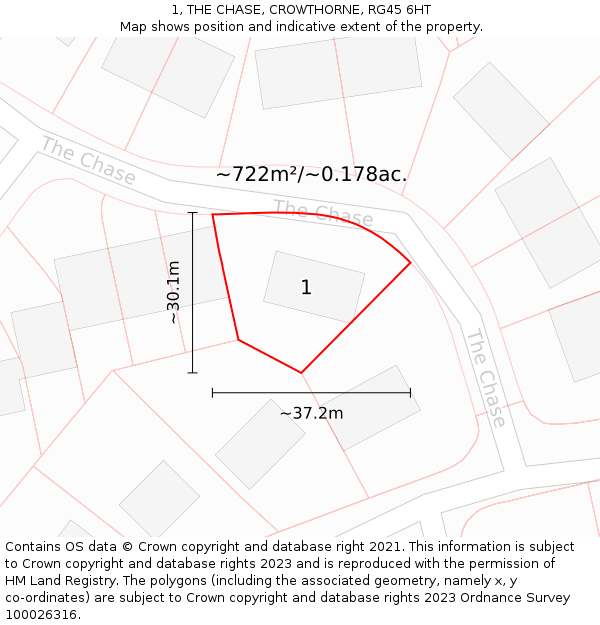 1, THE CHASE, CROWTHORNE, RG45 6HT: Plot and title map