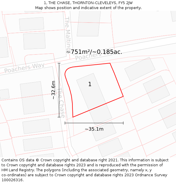 1, THE CHASE, THORNTON-CLEVELEYS, FY5 2JW: Plot and title map