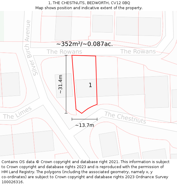 1, THE CHESTNUTS, BEDWORTH, CV12 0BQ: Plot and title map