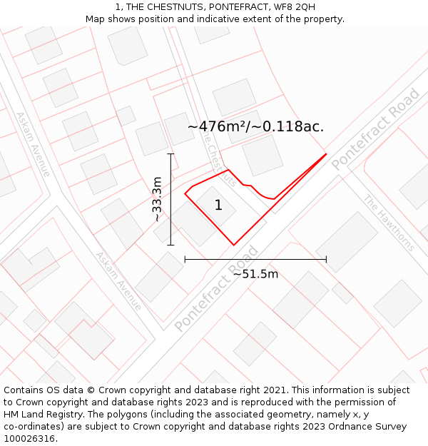 1, THE CHESTNUTS, PONTEFRACT, WF8 2QH: Plot and title map