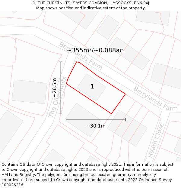 1, THE CHESTNUTS, SAYERS COMMON, HASSOCKS, BN6 9XJ: Plot and title map