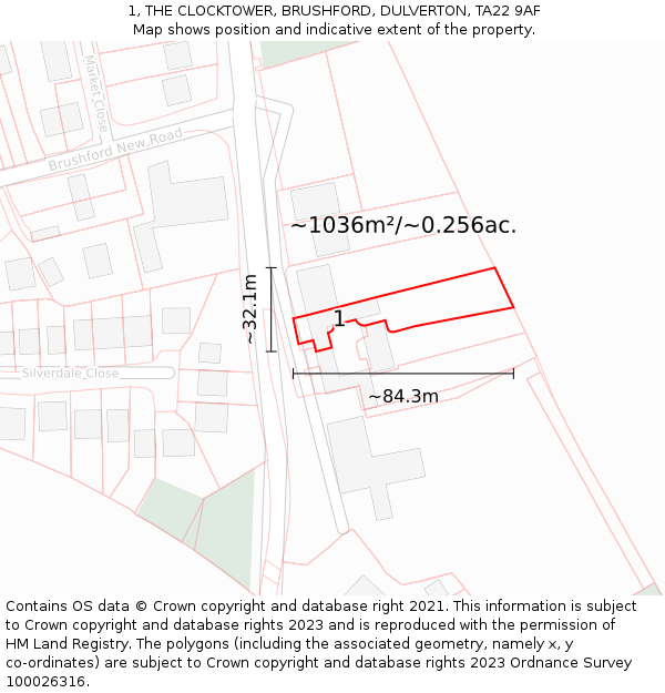 1, THE CLOCKTOWER, BRUSHFORD, DULVERTON, TA22 9AF: Plot and title map