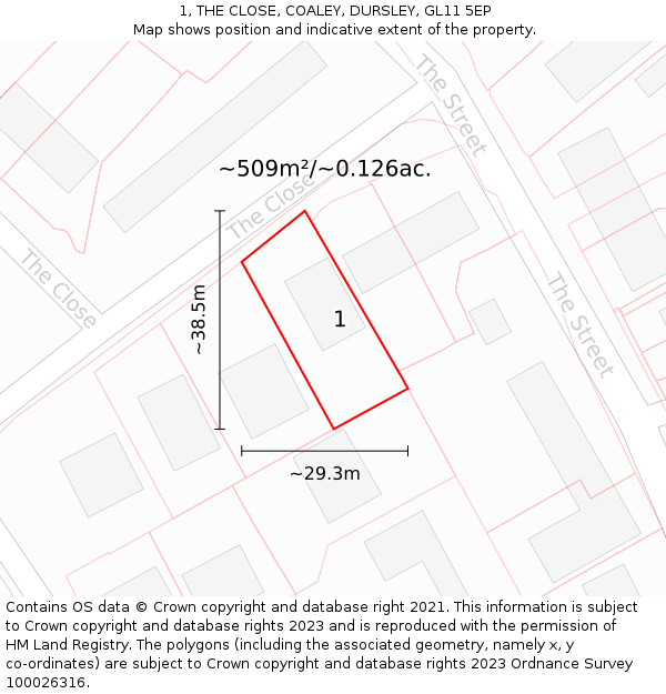 1, THE CLOSE, COALEY, DURSLEY, GL11 5EP: Plot and title map