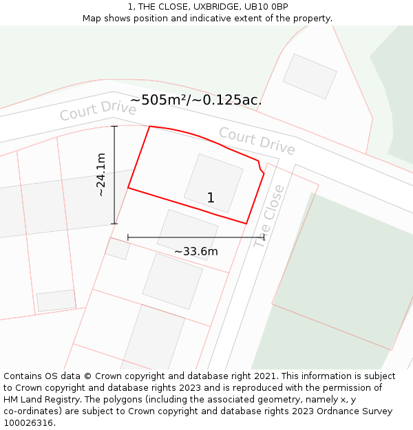 1, THE CLOSE, UXBRIDGE, UB10 0BP: Plot and title map