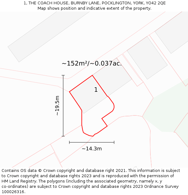 1, THE COACH HOUSE, BURNBY LANE, POCKLINGTON, YORK, YO42 2QE: Plot and title map