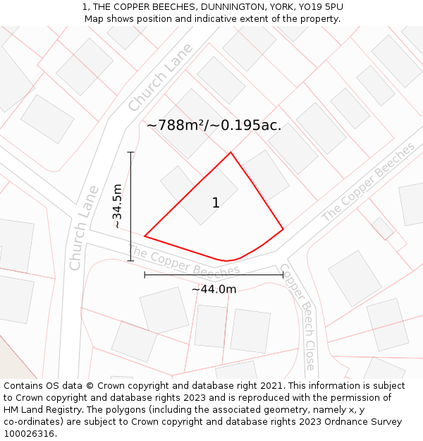 1, THE COPPER BEECHES, DUNNINGTON, YORK, YO19 5PU: Plot and title map