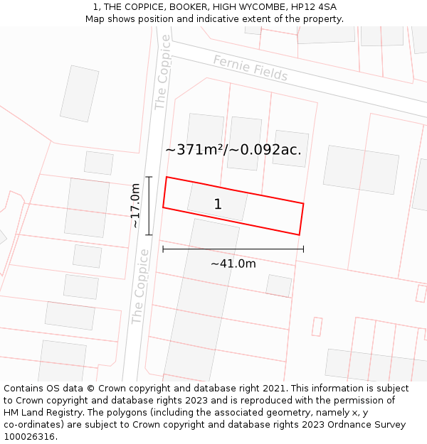 1, THE COPPICE, BOOKER, HIGH WYCOMBE, HP12 4SA: Plot and title map