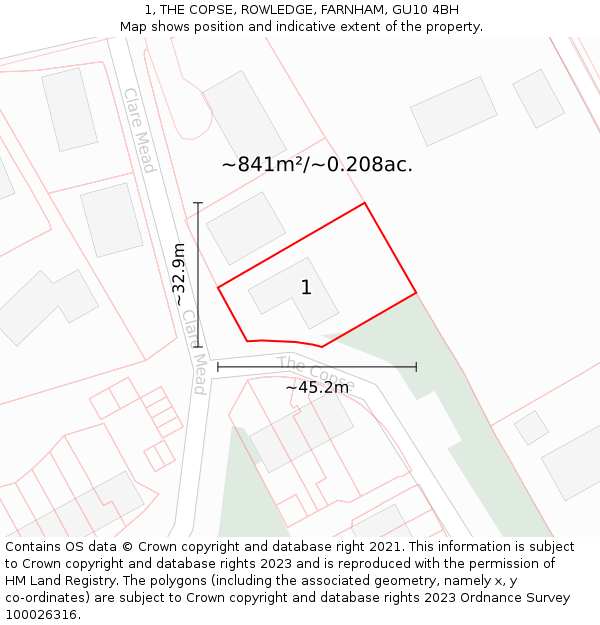 1, THE COPSE, ROWLEDGE, FARNHAM, GU10 4BH: Plot and title map