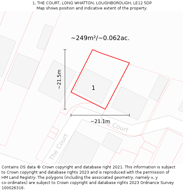 1, THE COURT, LONG WHATTON, LOUGHBOROUGH, LE12 5DP: Plot and title map