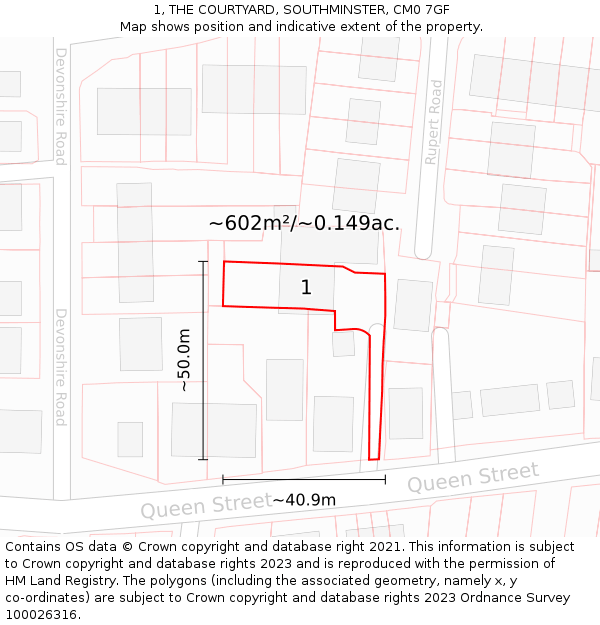 1, THE COURTYARD, SOUTHMINSTER, CM0 7GF: Plot and title map