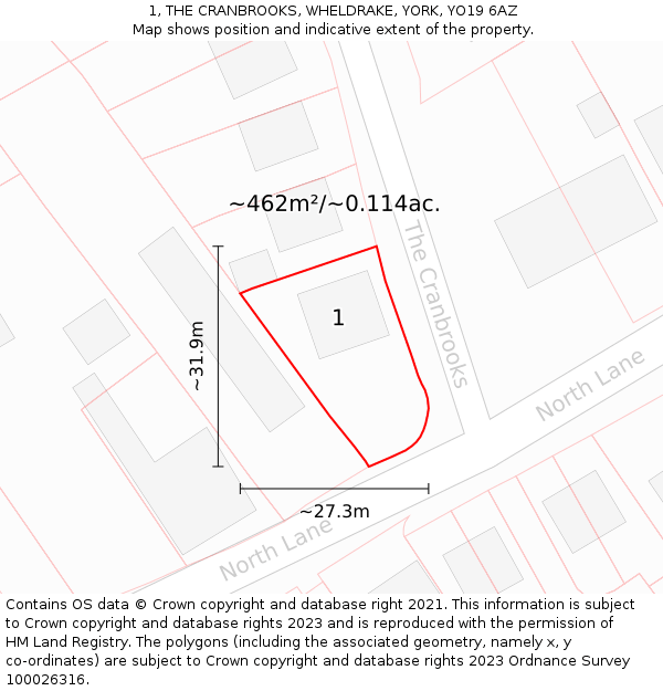 1, THE CRANBROOKS, WHELDRAKE, YORK, YO19 6AZ: Plot and title map