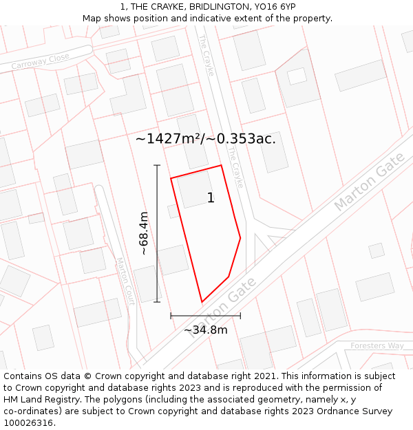 1, THE CRAYKE, BRIDLINGTON, YO16 6YP: Plot and title map