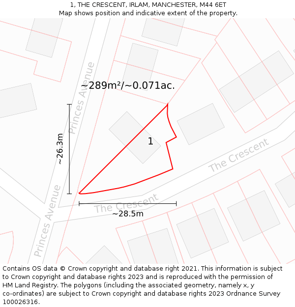 1, THE CRESCENT, IRLAM, MANCHESTER, M44 6ET: Plot and title map