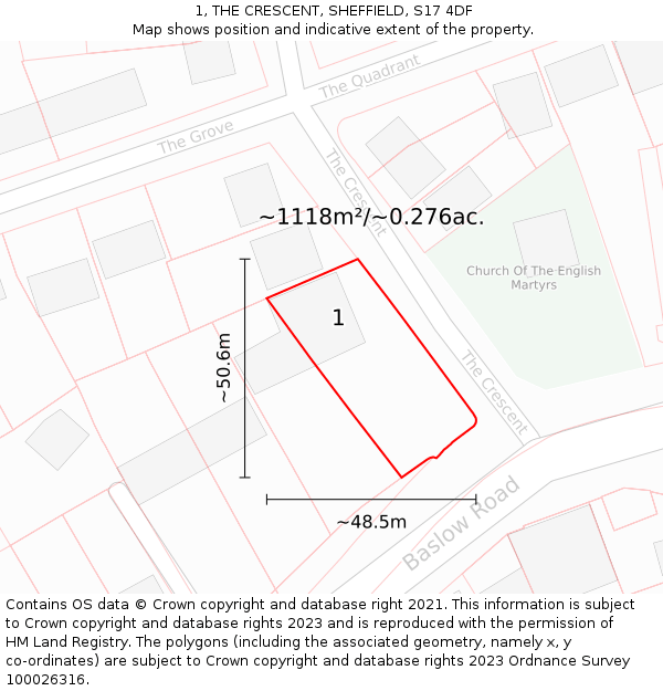 1, THE CRESCENT, SHEFFIELD, S17 4DF: Plot and title map