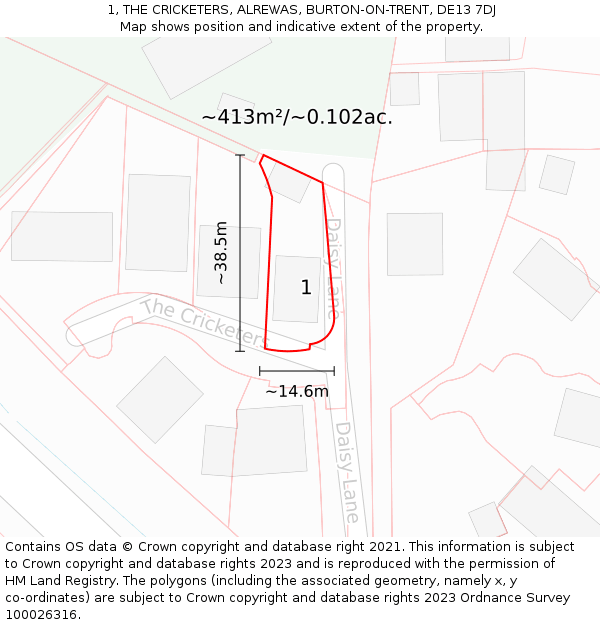 1, THE CRICKETERS, ALREWAS, BURTON-ON-TRENT, DE13 7DJ: Plot and title map