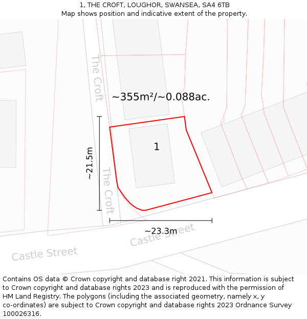 1, THE CROFT, LOUGHOR, SWANSEA, SA4 6TB: Plot and title map