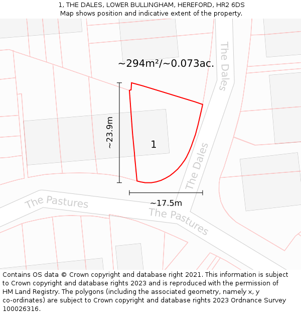 1, THE DALES, LOWER BULLINGHAM, HEREFORD, HR2 6DS: Plot and title map