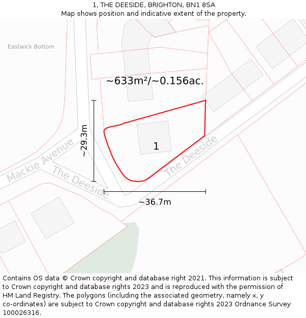 1, THE DEESIDE, BRIGHTON, BN1 8SA: Plot and title map