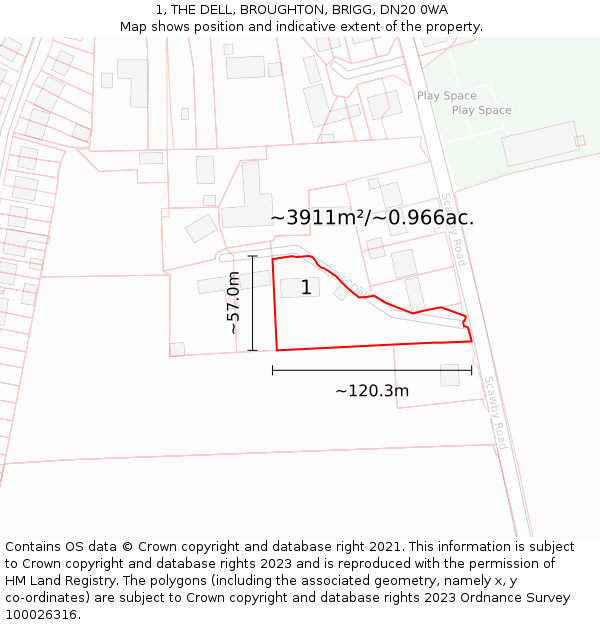 1, THE DELL, BROUGHTON, BRIGG, DN20 0WA: Plot and title map