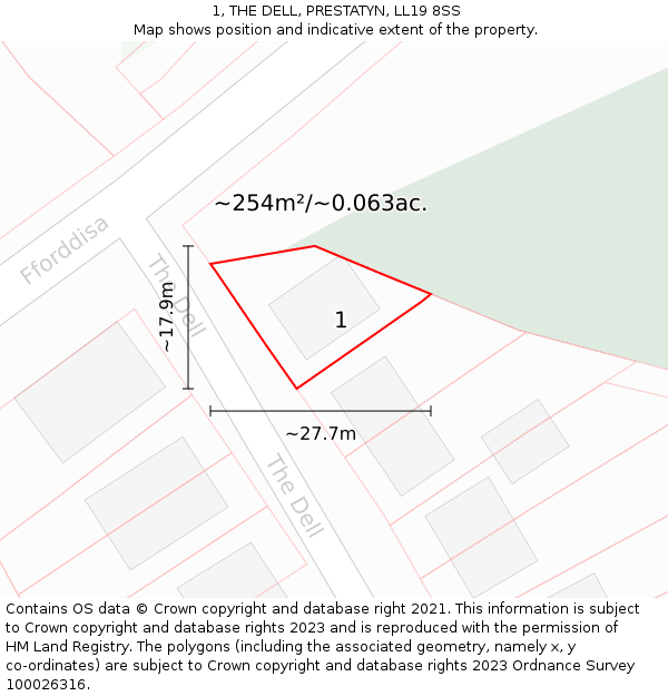 1, THE DELL, PRESTATYN, LL19 8SS: Plot and title map