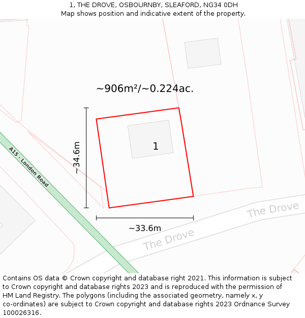 1, THE DROVE, OSBOURNBY, SLEAFORD, NG34 0DH: Plot and title map