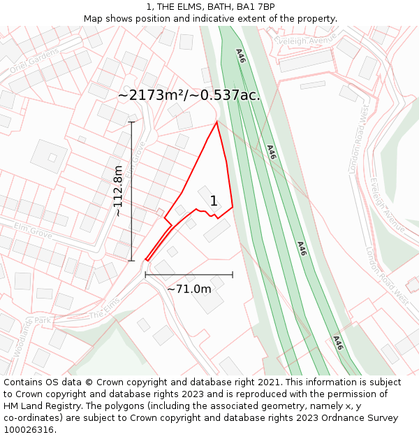 1, THE ELMS, BATH, BA1 7BP: Plot and title map