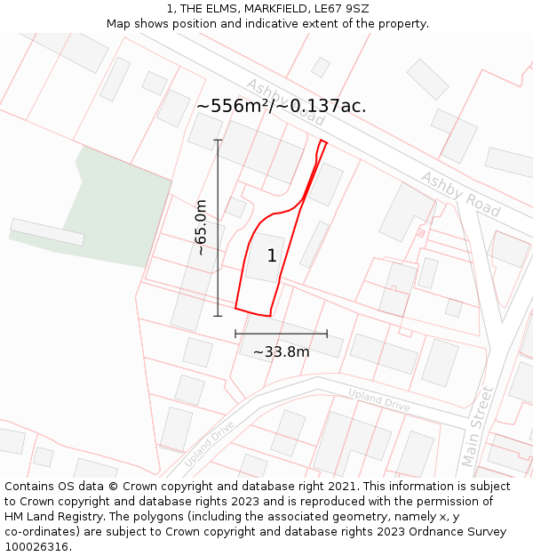 1, THE ELMS, MARKFIELD, LE67 9SZ: Plot and title map