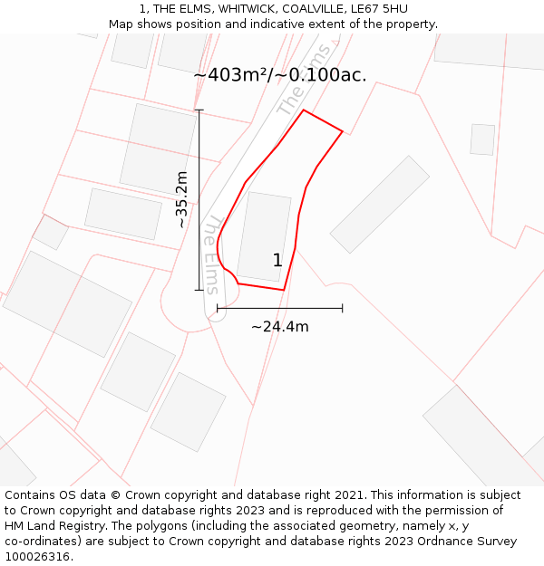 1, THE ELMS, WHITWICK, COALVILLE, LE67 5HU: Plot and title map