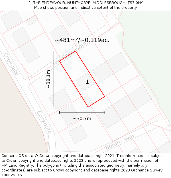 1, THE ENDEAVOUR, NUNTHORPE, MIDDLESBROUGH, TS7 0HY: Plot and title map